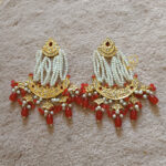 Kundan Chandbali Earrings 24K Gold Plated – Pearl Strings & Green Stones - Image 2
