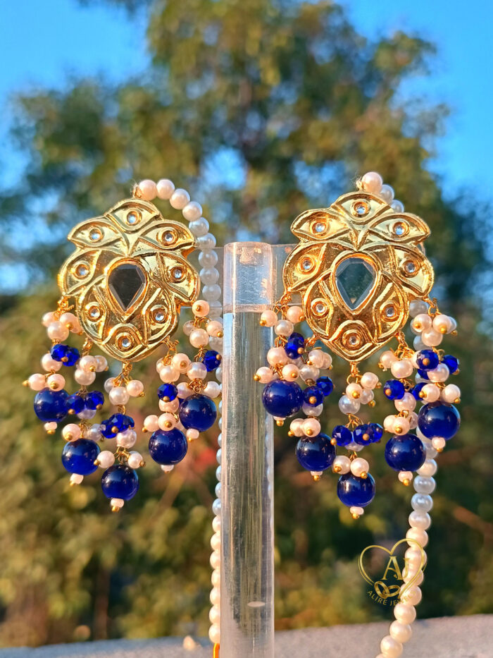 Kundan Earrings – 24K Gold Plated with Pearl Tassels - Image 2