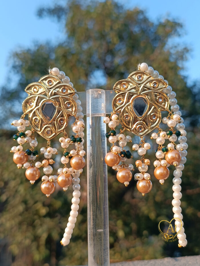 Kundan Earrings – 24K Gold Plated with Pearl Tassels - Image 3