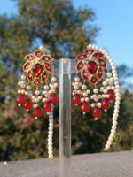 Kundan Earrings – 24K Gold Plated with Pearl Tassels - Image 5