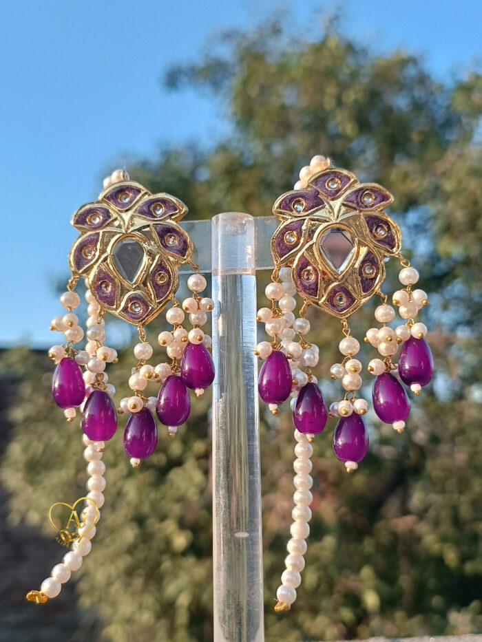 Kundan Earrings – 24K Gold Plated with Pearl Tassels - Image 6