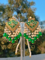 Kundan Chandbali Earrings 24K Gold Plated – Beads & Pearls - Image 2