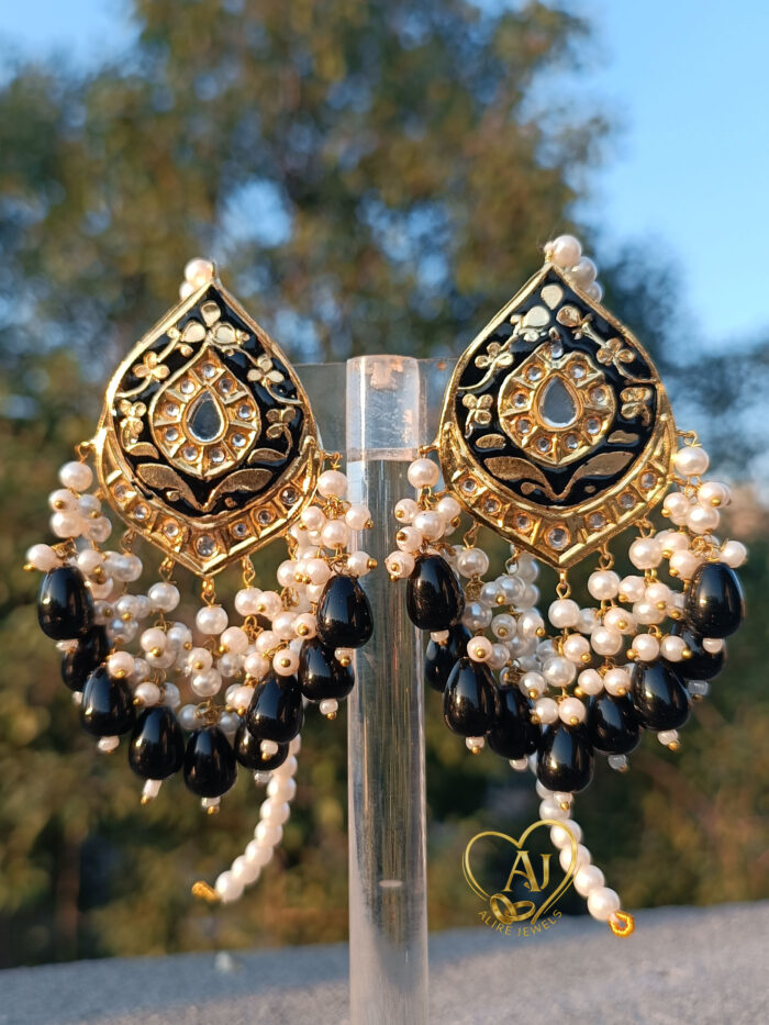 Regal Teardrop Kundan Earrings – 24K Gold Plated - Image 3