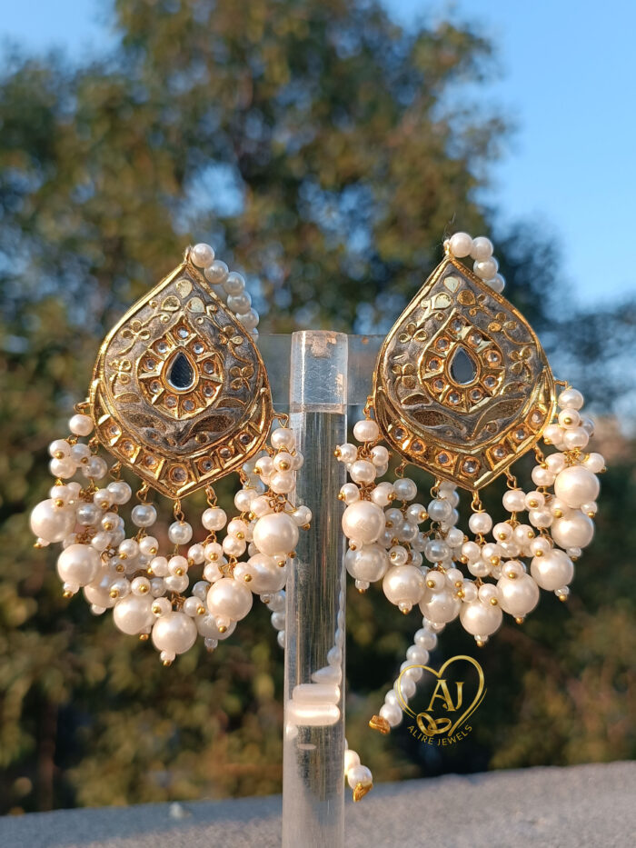 Regal Teardrop Kundan Earrings – 24K Gold Plated - Image 4