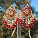 Regal Teardrop Kundan Earrings – 24K Gold Plated with Pearls Luxury kundan earrings with teardrop design and cluster pearls Traditional bridal kundan earrings with anti-tarnish guarantee