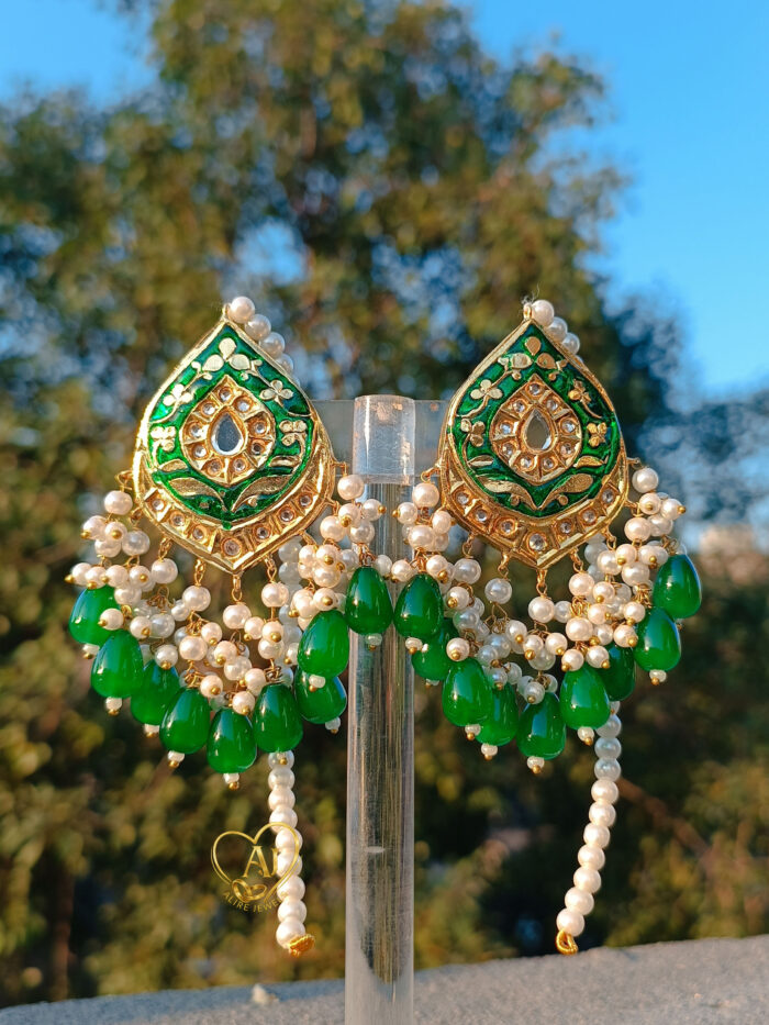 Regal Teardrop Kundan Earrings – 24K Gold Plated - Image 5