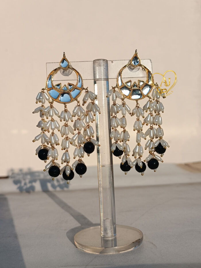 Celestial Drop Kundan Earrings – 24K Gold Plated with Pearl Cascades