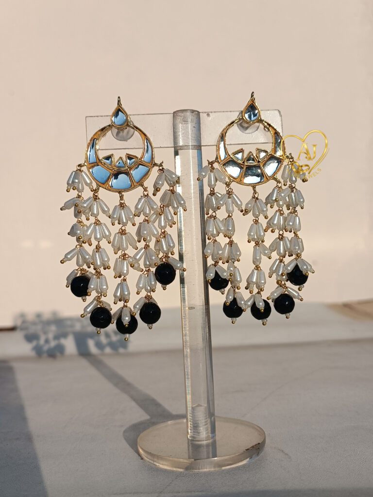 Celestial Drop Kundan Earrings – 24K Gold Plated with Pearl Cascades