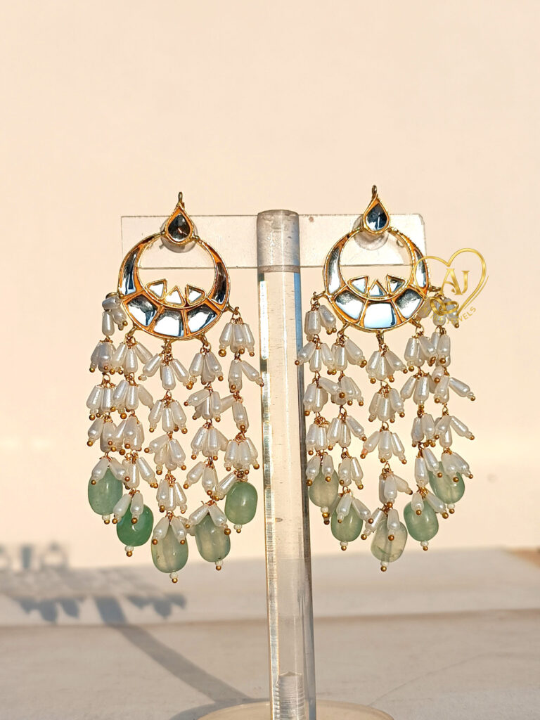 Bridal kundan earrings with handcrafted chandbali design.
