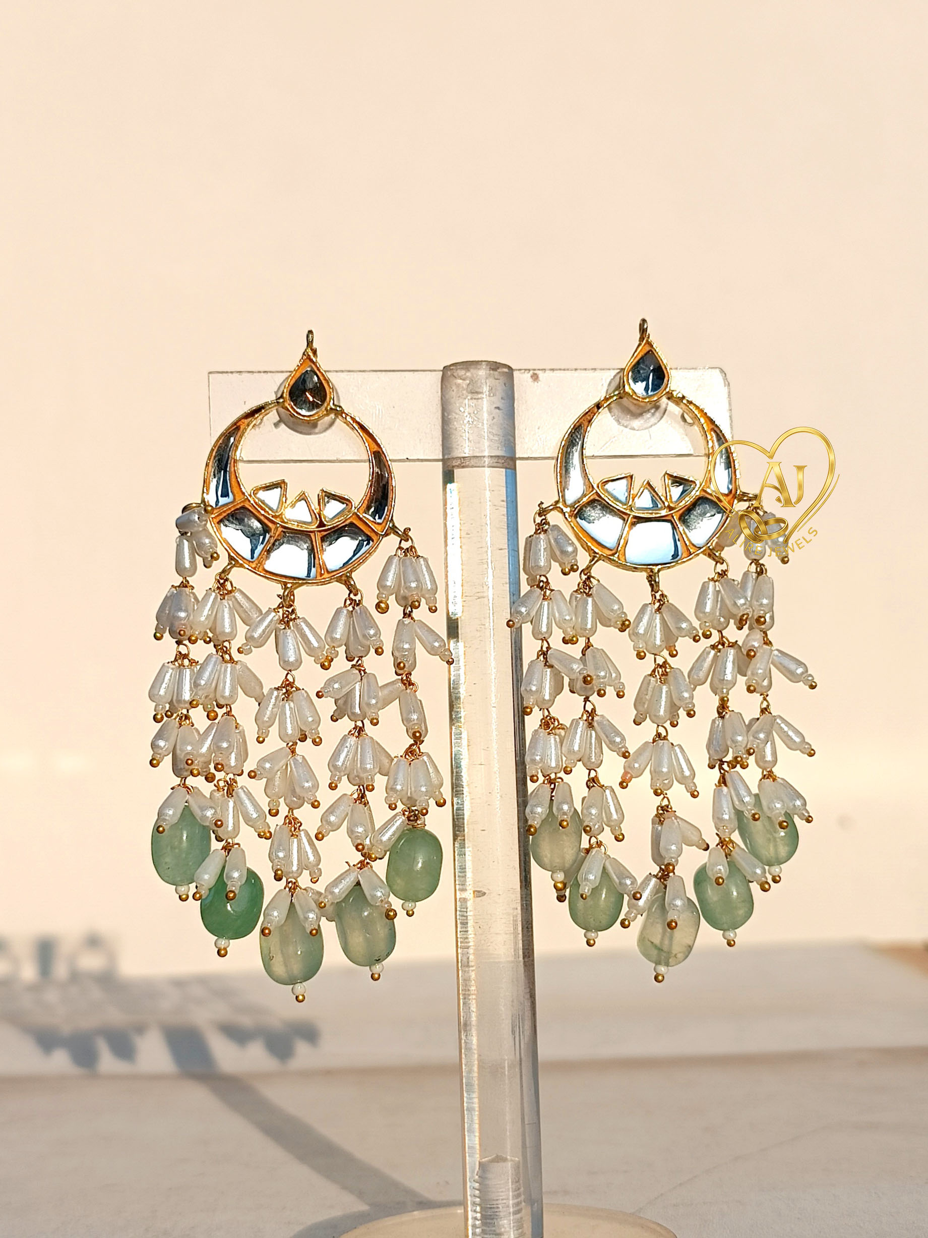 img-A43 Bridal kundan earrings with handcrafted chandbali design.
