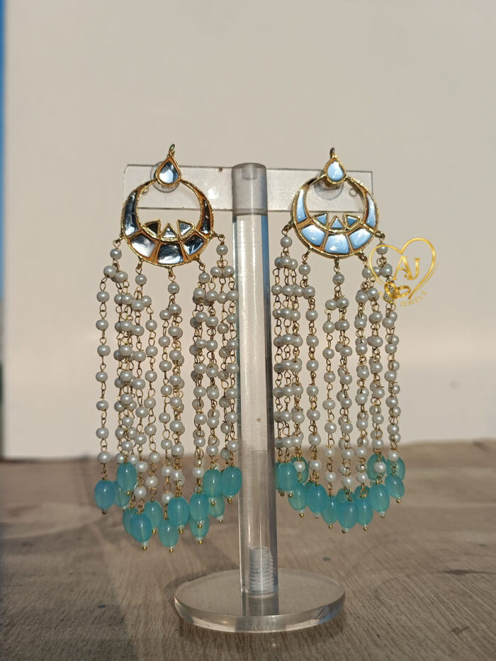 Cascading Pearl Chain Kundan Earrings – 24K Gold Plated - Image 3