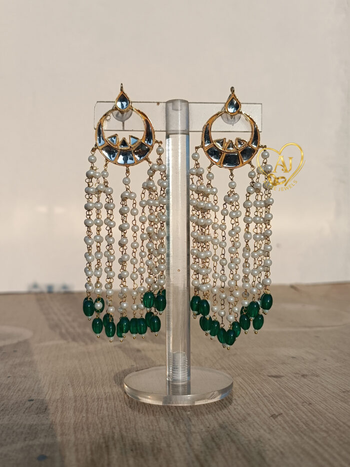 Long chandelier kundan earrings with pearl strands