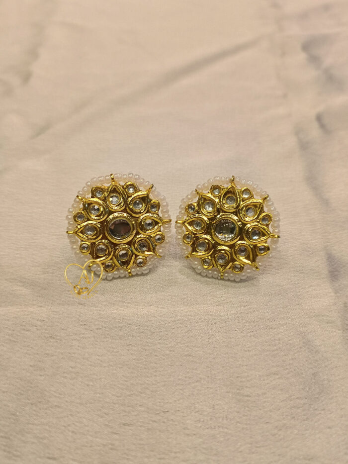 Floral Radiance Kundan Studs – 24K Gold Plated with Pearl Edge - Image 3