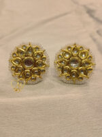 Floral Radiance Kundan Studs – 24K Gold Plated with Pearl Edge - Image 2