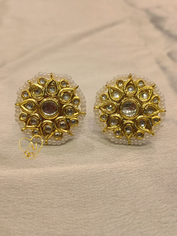 Floral Radiance Kundan Studs – 24K Gold Plated with Pearl Edge - Image 2