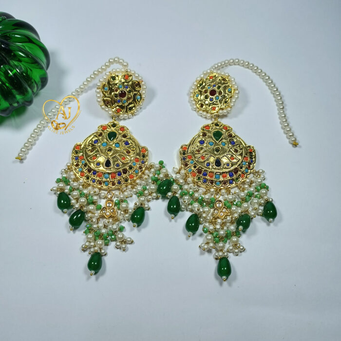 Vintage Kundan Chandbali Earrings – 24K Gold Plated with Red Bead Drops - Image 2