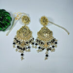 Elegant Kundan Chandbali Earrings – 24K Gold Plated with Pearl & Bead Drops - Image 2