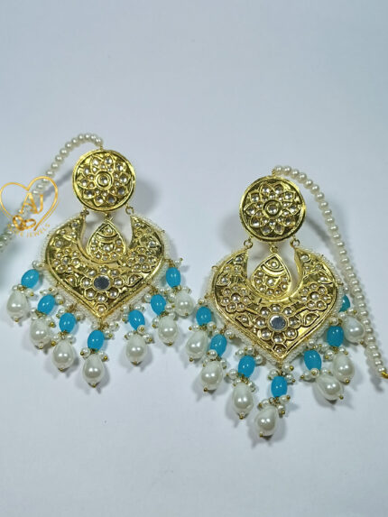 Traditional Kundan Earrings with Green Beads & Pearls – Looks Like Real Gold.