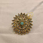 Turquoise Center Kundan Stud – 24K Gold Plated Sunburst Design