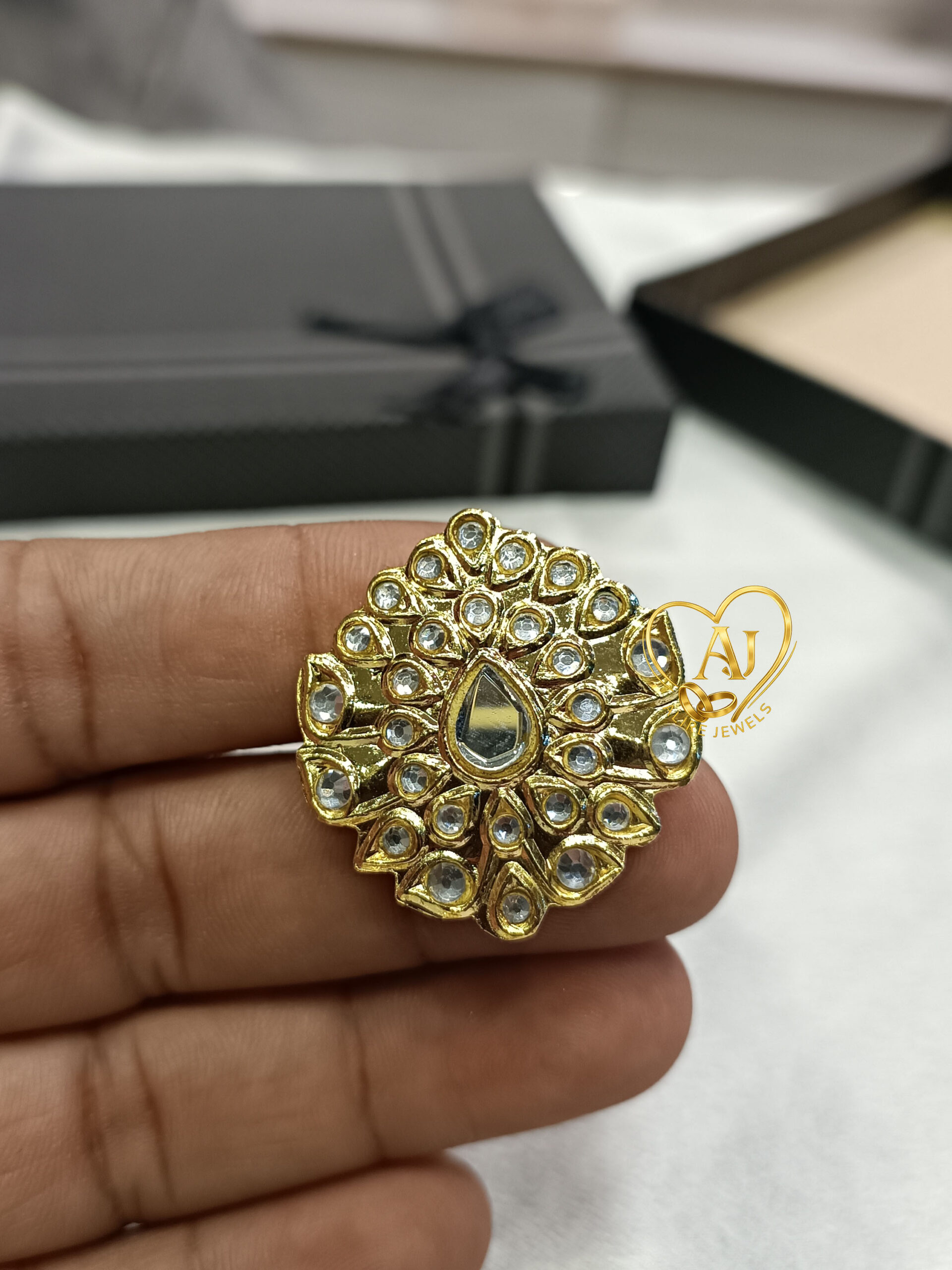img-B81 Floral Radiance Kundan Stud – 24K Gold Plated Earring Kundan stud with floral design and teardrop centerpiece – Anti Tarnish Guarantee Luxury 24K gold plated kundan stud for weddings and festive wear