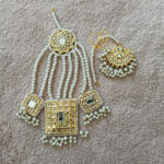 Kundan Matha Patti & Tikka Set – 24K Gold Plated with Red & Green Stones, Pearl Strings Handcrafted 24K Gold Plated Kundan Bridal Head Jewelry – Anti Tarnish Warranty Traditional Kundan Matha Patti & Tikka Set – Looks Like Real Gold for Weddings