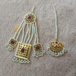 Kundan Matha Patti & Tikka Set – 24K Gold Plated with Red & Green Stones