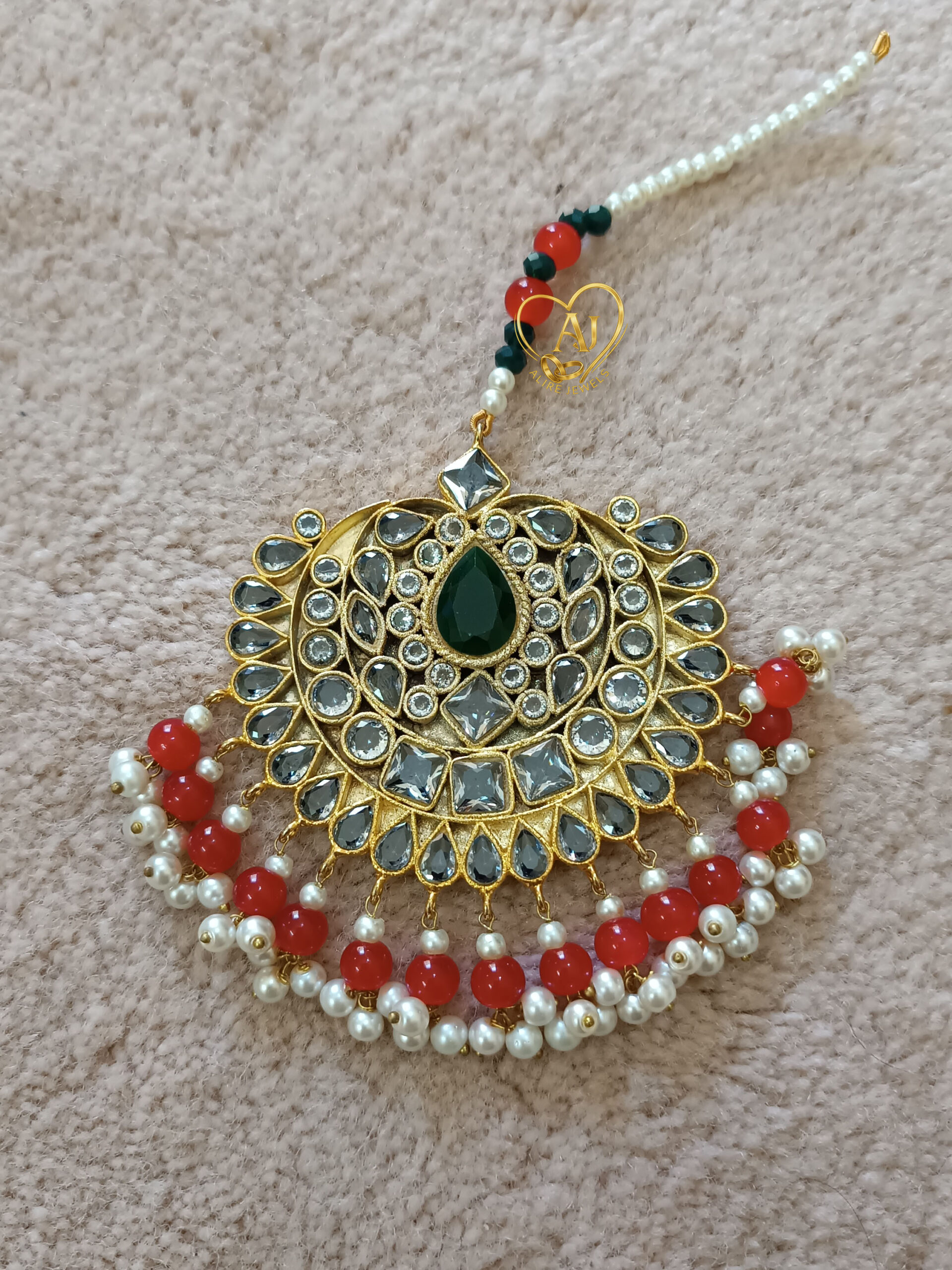 img-B89 Handcrafted 24K Gold Plated Kundan Bridal Tikka – Anti Tarnish Jewelry Traditional Kundan Tikka for Brides – 24K Gold Plated, Looks Like Real Gold