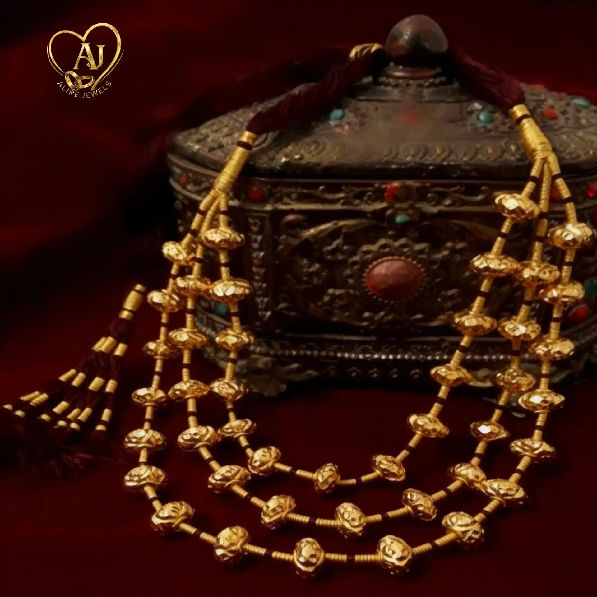 image_1761781818536_compressed Golden Multani Hammered Chain Haar Set - Image 1